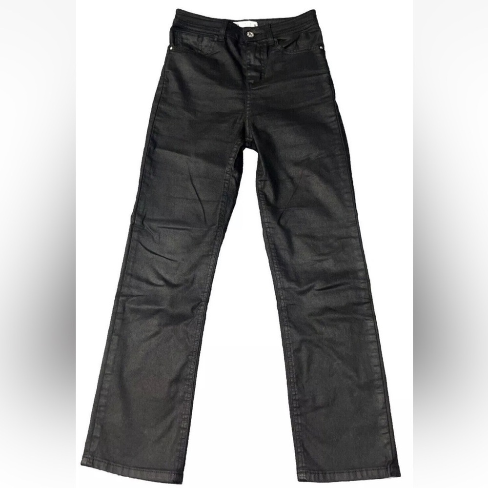 Zara Women's High Rise Jeans Metallic Shimmer Black denim Pants Size 2 / 24